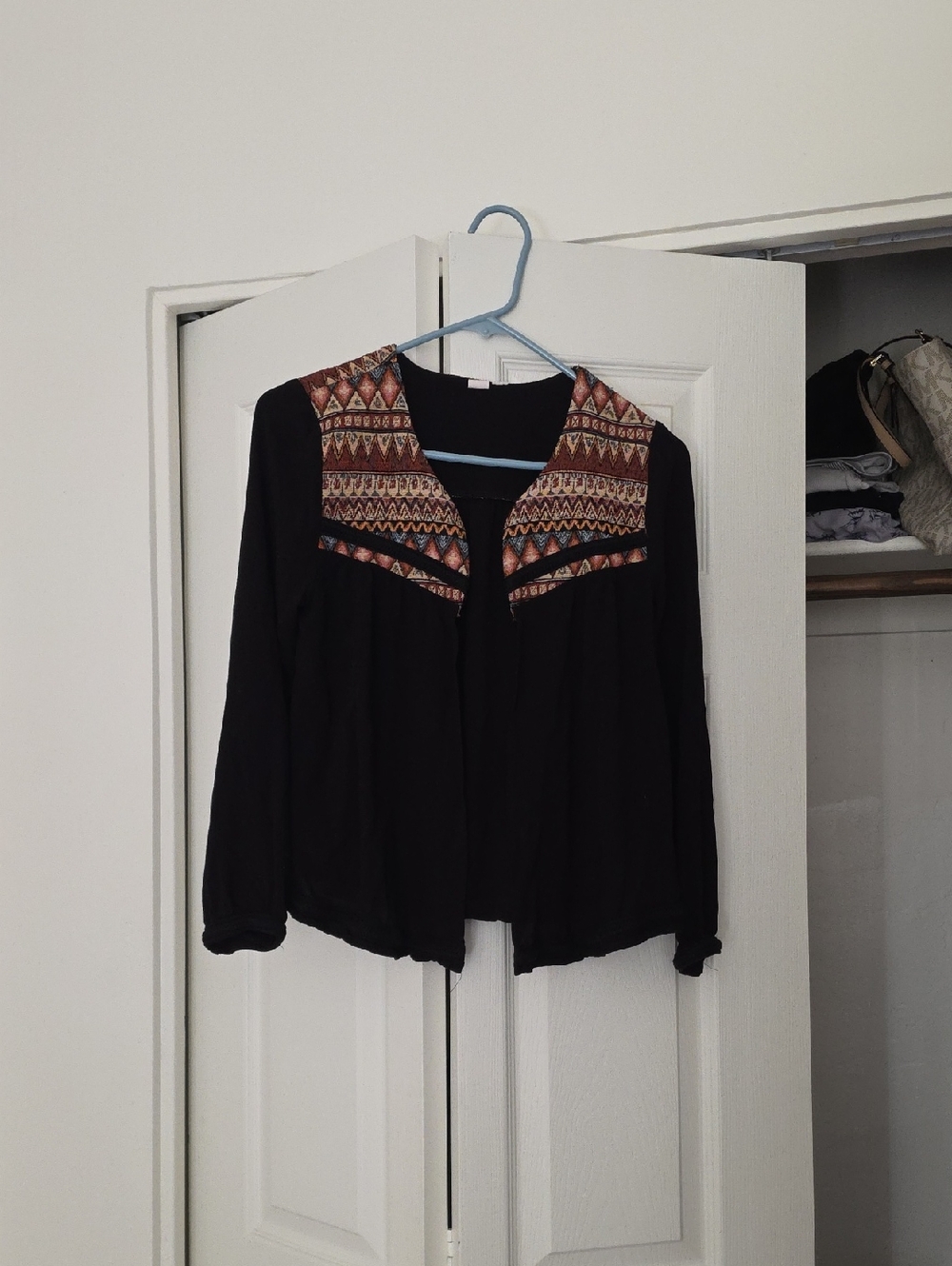 Melrose and Market Black Tunic Top with Multicolor Tribal Yoke